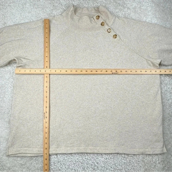J. Crew Wide Button Collar Mock Neck Pullover Top, Heathered Oatmeal Tan 3X Plus - Picture 9 of 9